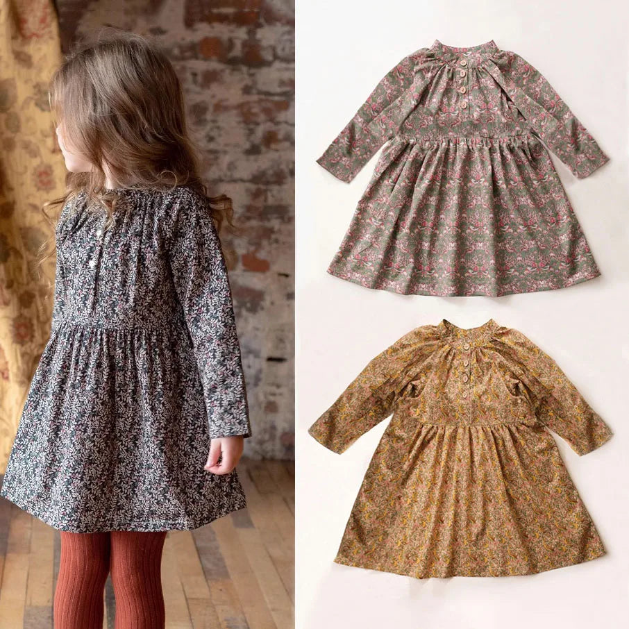 Spring Vintage Floral Long Sleeve Dress