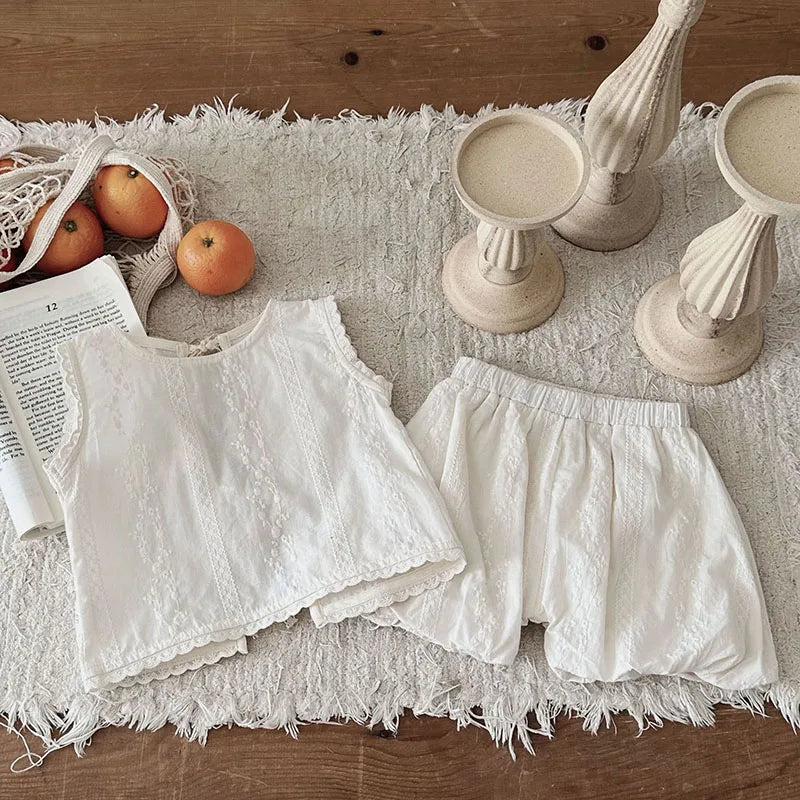 Embroidered Floral Sleeveless Tee and Short Set