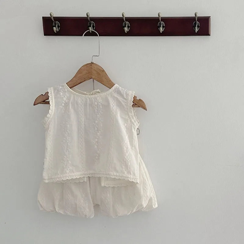 Embroidered Floral Sleeveless Tee and Short Set
