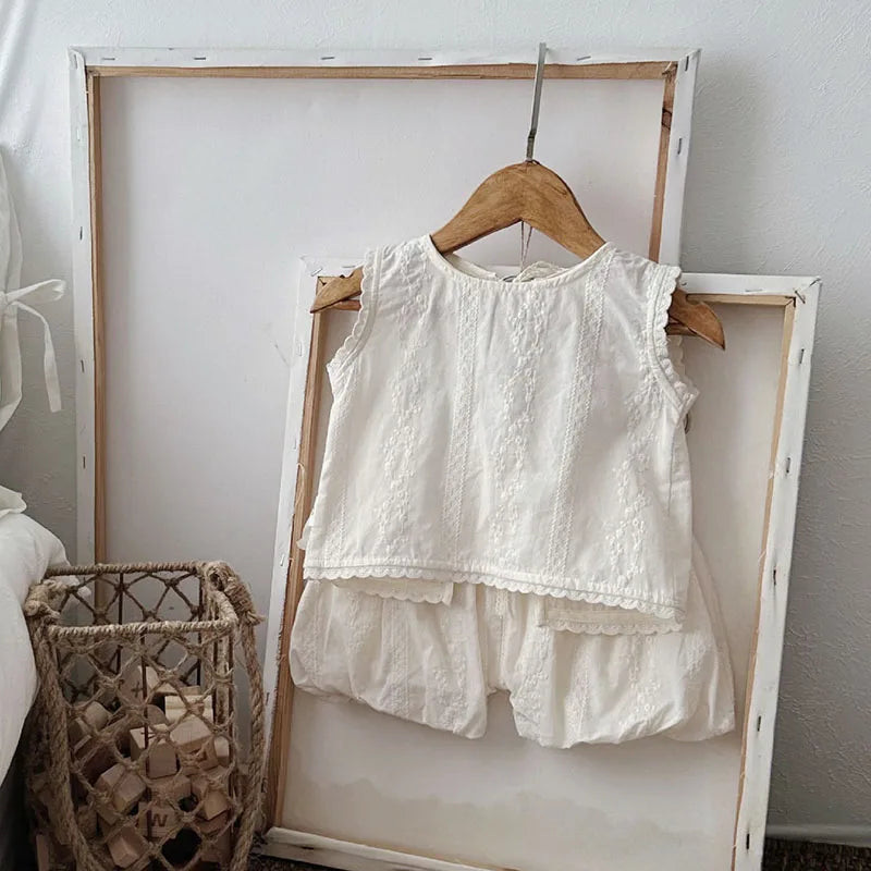 Embroidered Floral Sleeveless Tee and Short Set