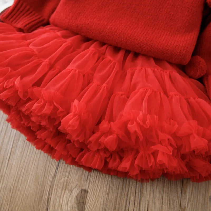 O-Neck Sweater And Tulle Skirt Set