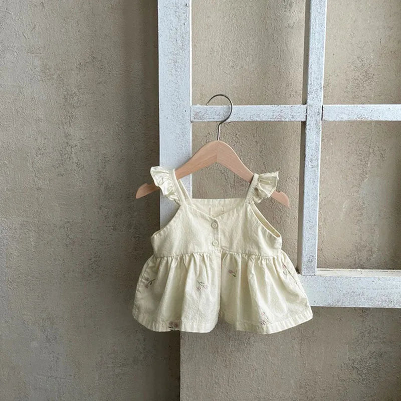 Susy Q Embroidered Ruffle Dress Top and Short Set