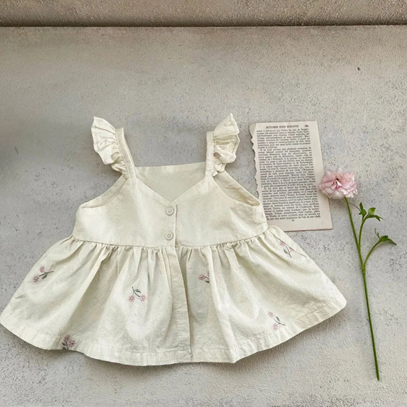Susy Q Embroidered Ruffle Dress Top and Short Set